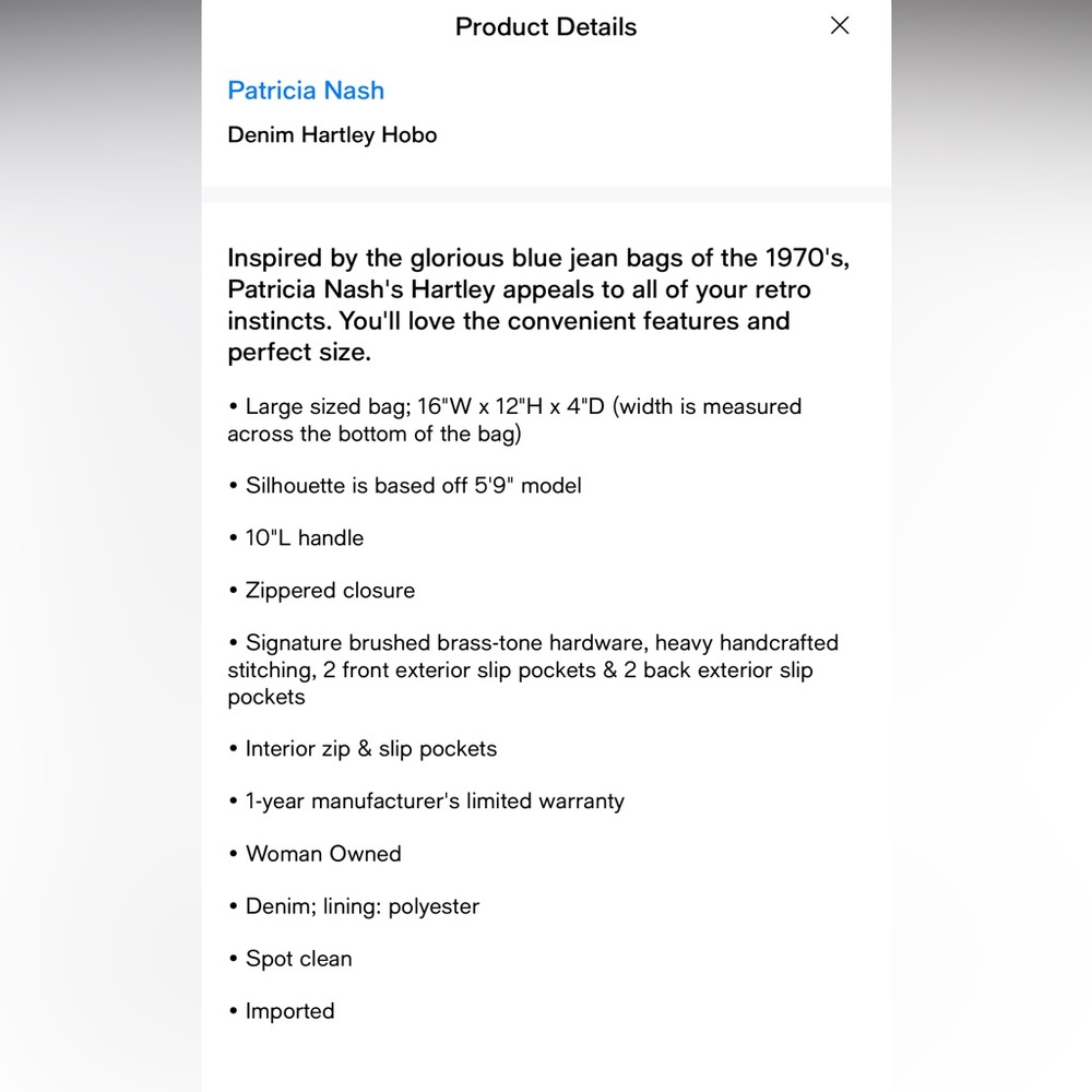 Patricia Nash- Hartley Denim Hobo Shoulder Bag - Picture 9 of 10